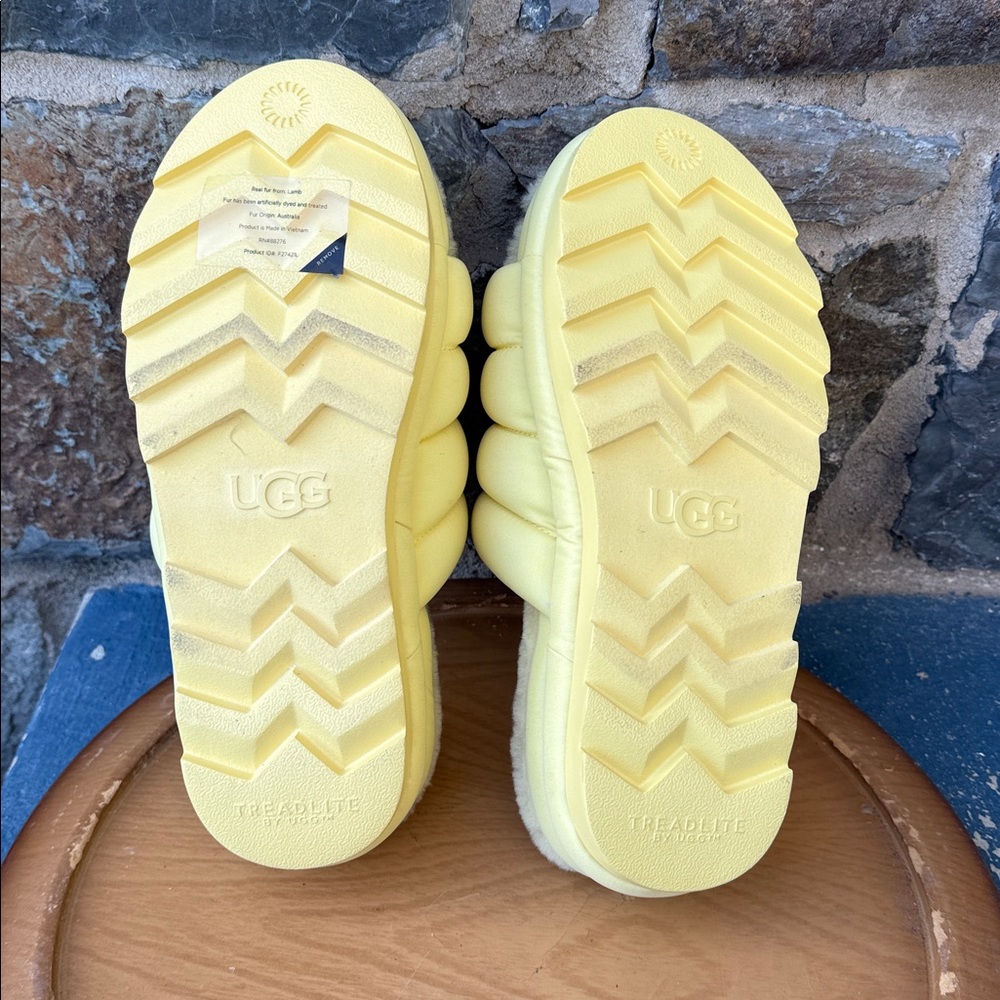 NEW UGG Maxi Curly Slide Sandal Yellow Sheepskin Platform Slippers Women Size 12 - Picture 6 of 8
